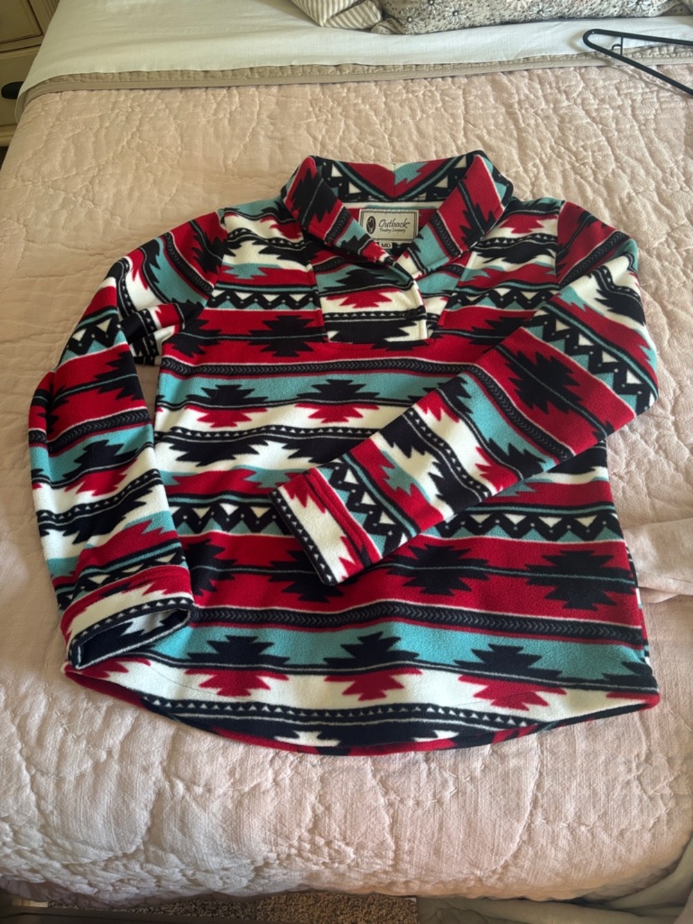 Pendleton-Inspired Women's Red Aztec V-Neck Sweater
